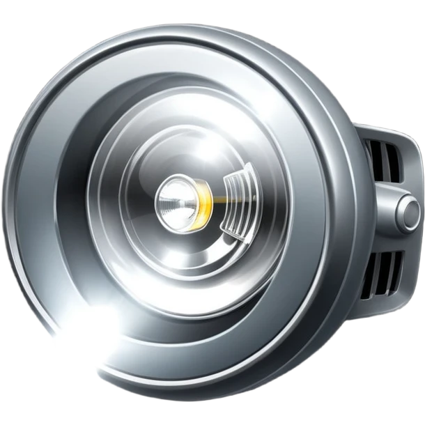 A car headlight, shining brightly with a focused beam of light, cutting through the dark, illuminating the road ahead. The light is intense and clear, often with a white or yellowish glow emoji