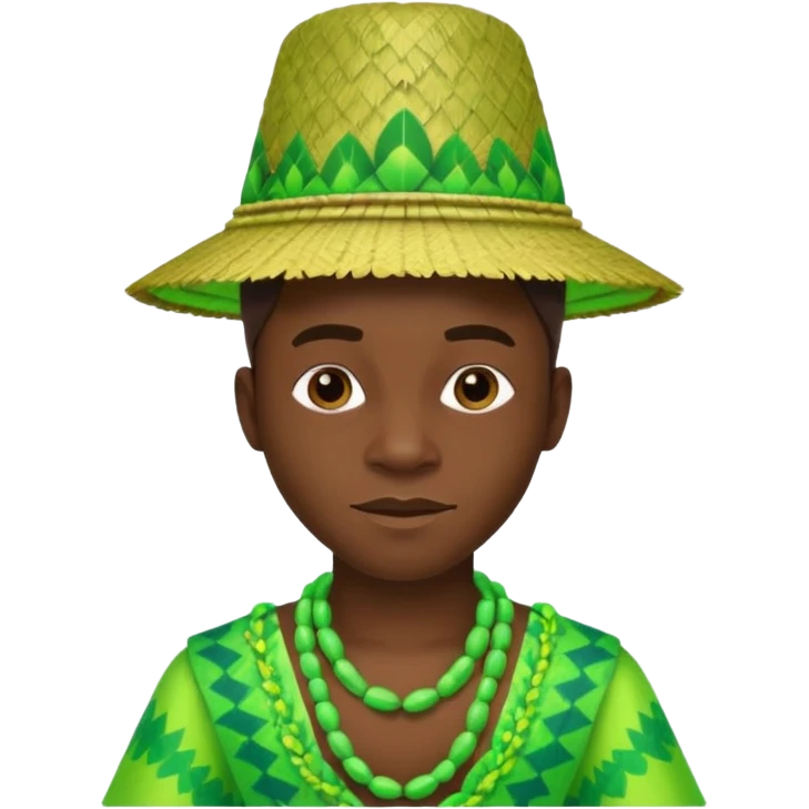 Create me an emoji of a cool Young Nigerian prince wearing a neon green gradient African patterns with "hula hat" (a Nigerian-inspired hat).  emoji