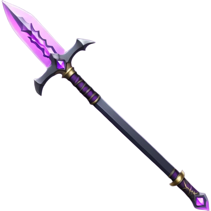 A Discord emoji of a sharpened obsidian blade with a glowing purple rune on the hilt. High-end fantasy style, sleek, metallic black, white background. emoji