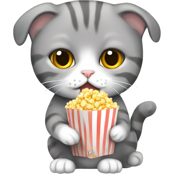 Scottish fold Cat eating popcorn emoji