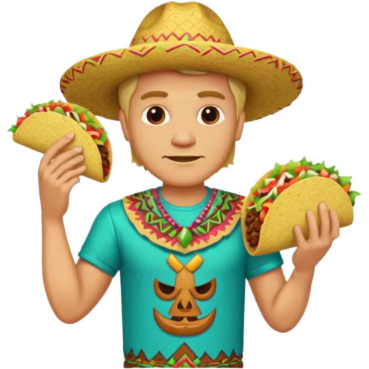 blonde man with tiki shirt holding taco emoji
