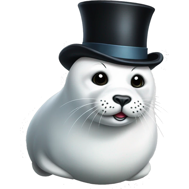 Big and scary white harp seal with a top hat emoji