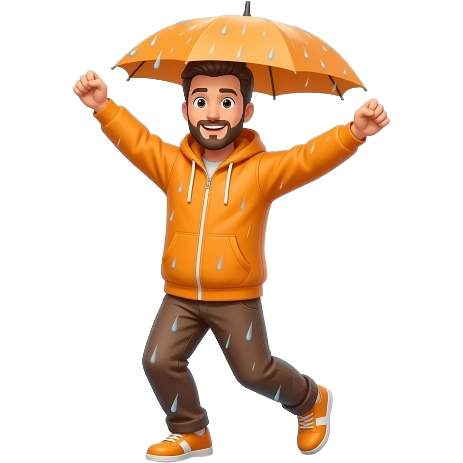 person wearing orange dancing in the rain emoji