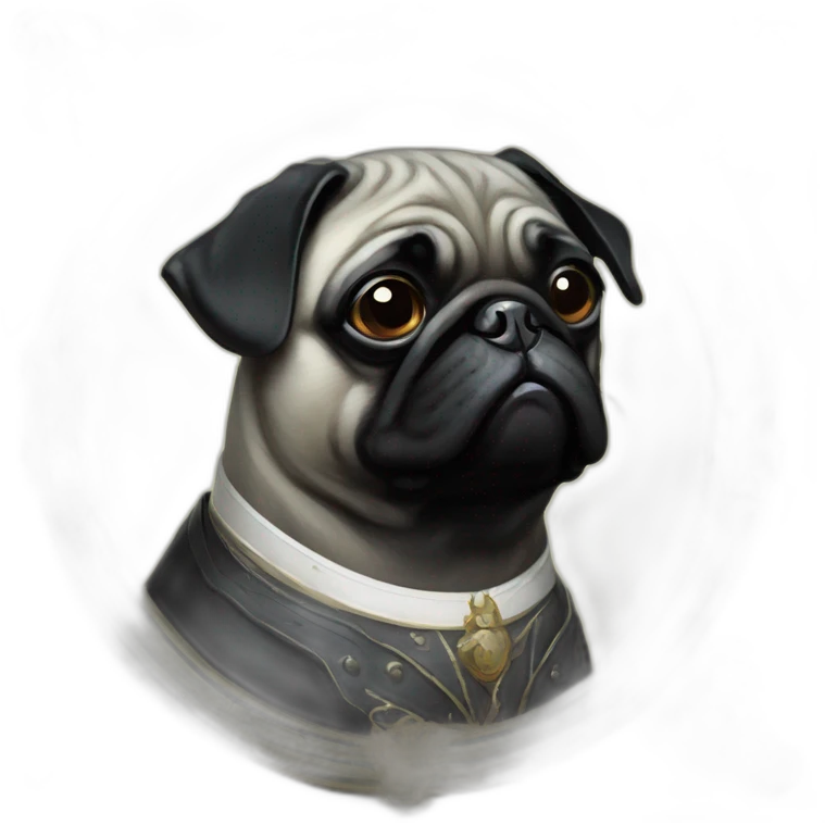A cyberpunk black pug in Art Nouveau style during 1910 emoji