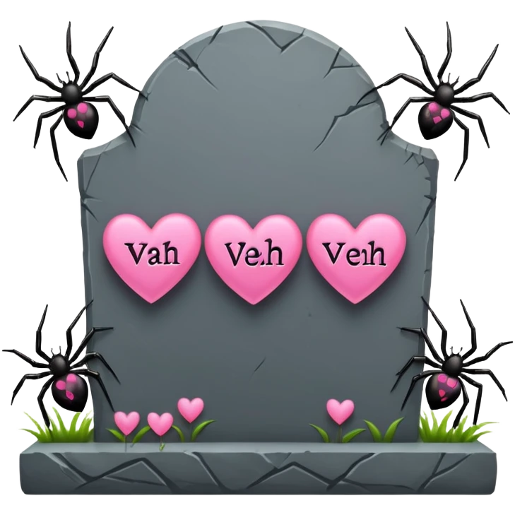 Headstone that says vaeh with pink hearts and spiders emoji