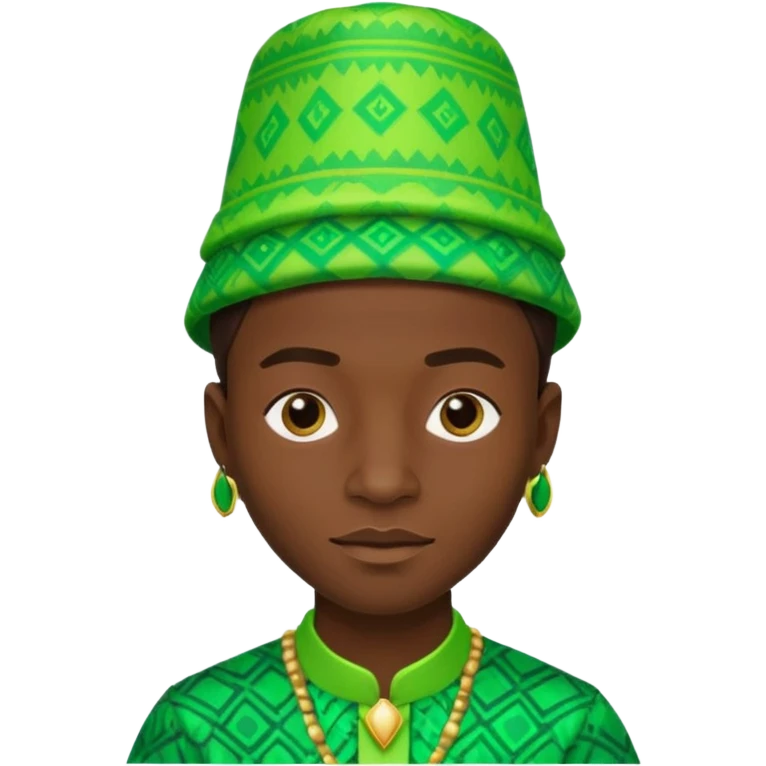 Create me an emoji of a beautiful cool Young Nigerian prince wearing a neon green gradient African patterns with a Nigerian-inspired hat emoji