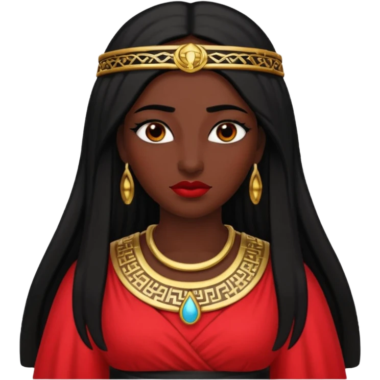 Isis, Mother of Gods from Gods and Goddesses with long black hair, red outfit emoji