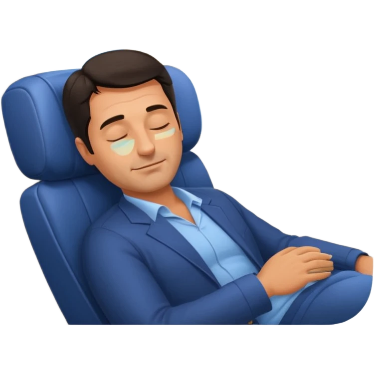 A handsome 45 year old man with dark hair sleeping blissfully on an international flight. emoji