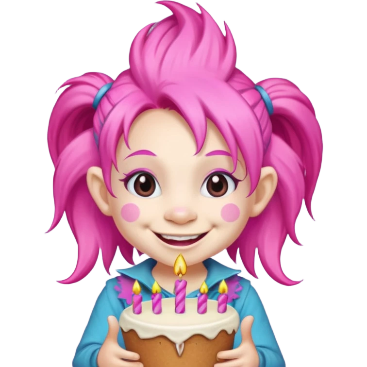 A Troll Doll say happy birthday to a girl "Ki" emoji