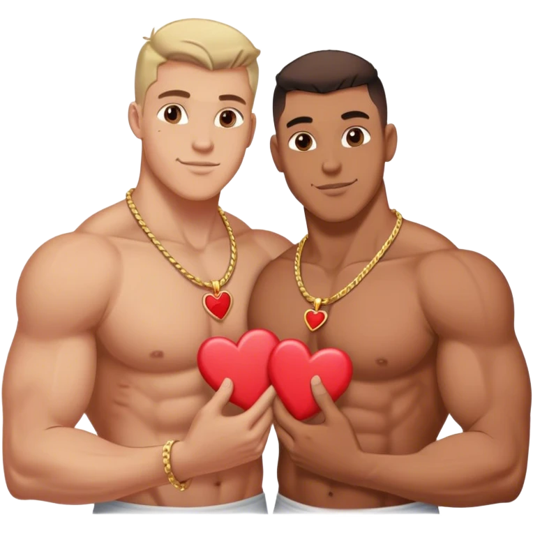 One large muscular man and one smaller thin man each holding pieces of a heart shaped necklace that says best friends forever  emoji
