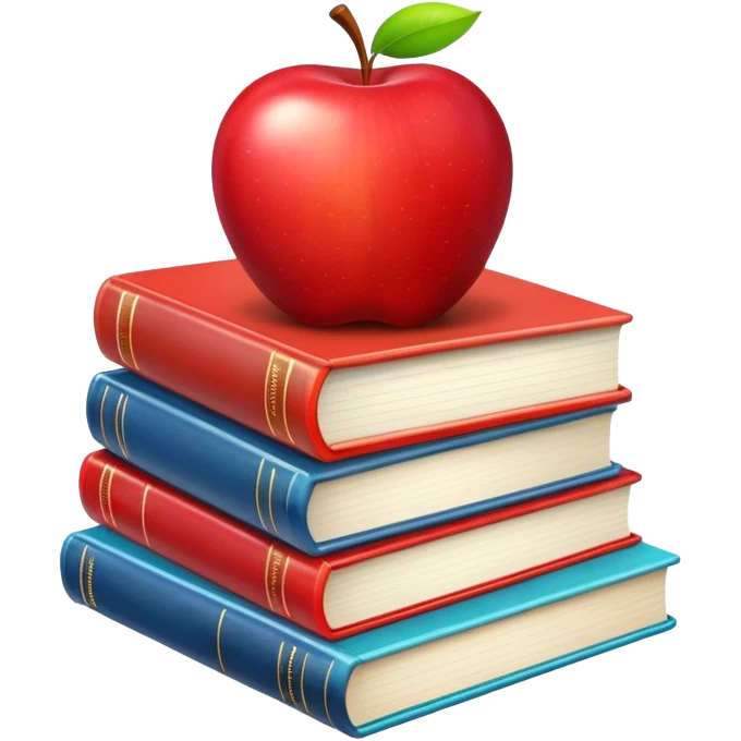A stack of textbooks with an apple on top emoji