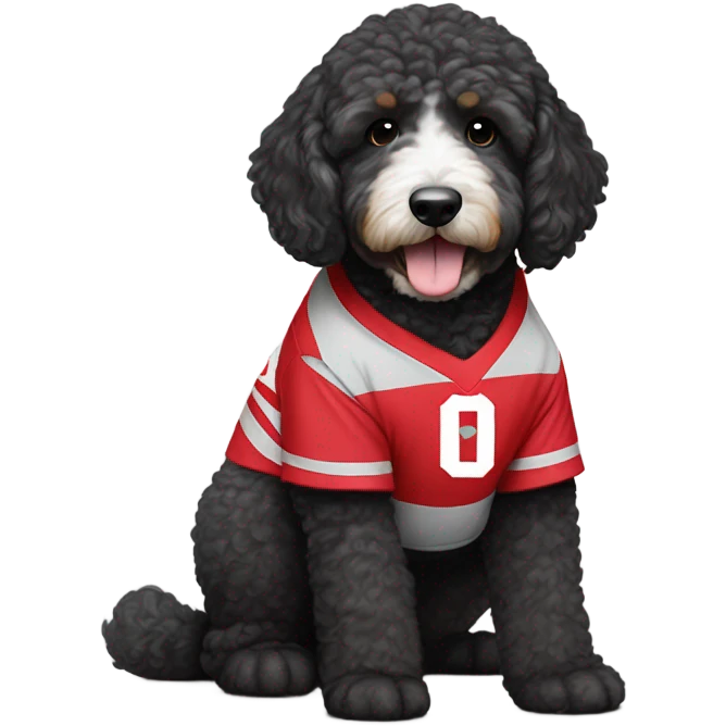 Bernedoodle with Ohio state jersey on emoji