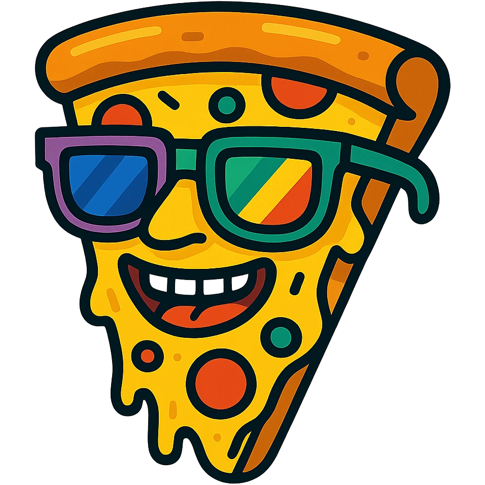 pizza caricature with colorful sunglasses emoji