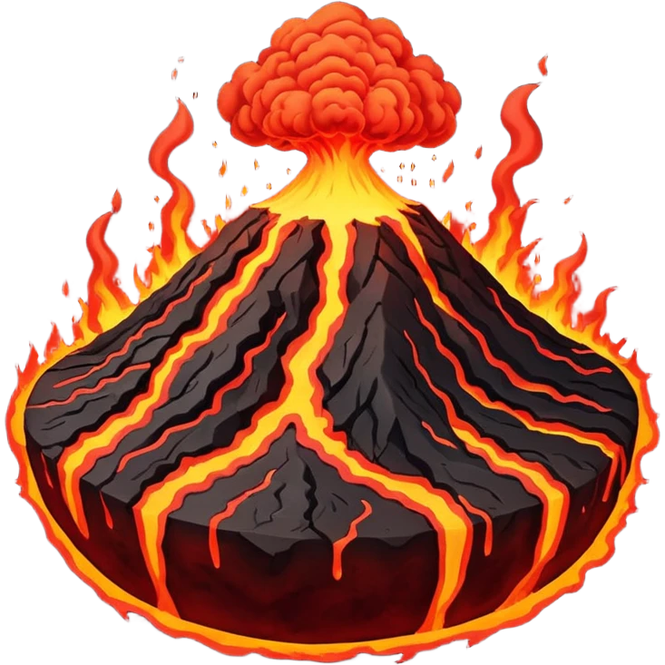planet, surface covered in lava and volcano emoji