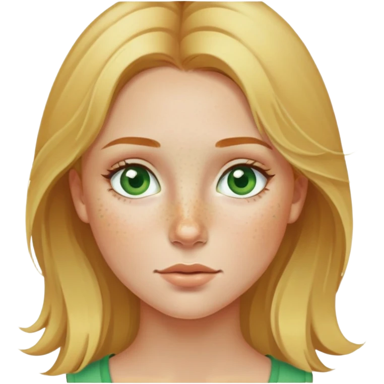 Girl with golden blonde hair, freckles around her nose and green eyes emoji