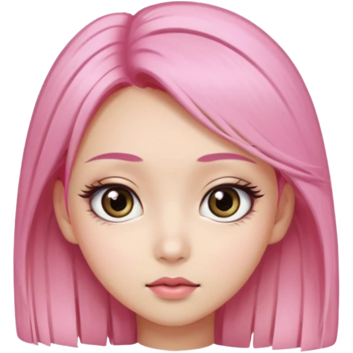 An Asian girl with pink-blonde hair, big eyes, thick eyebrows, and long eyelashes; only her head... emoji