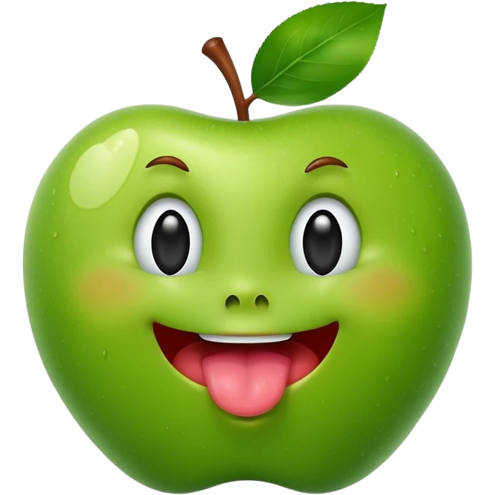 create a happy green apple with a face showing the tongue emoji