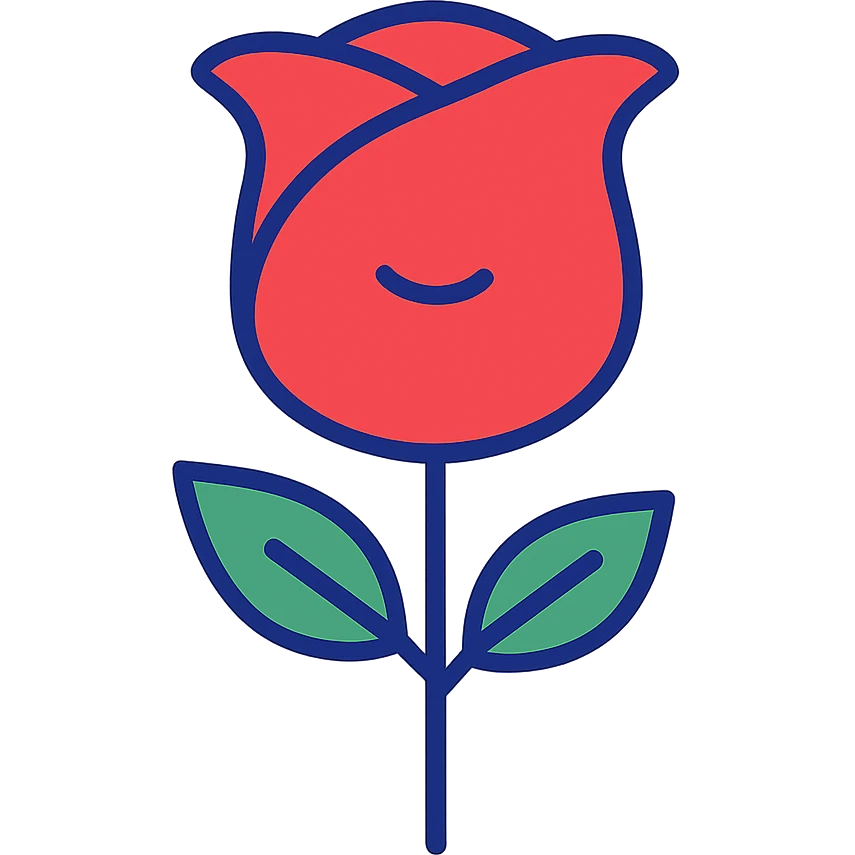 a single rose in flat icon style, bold outline, red and green, minimal details emoji