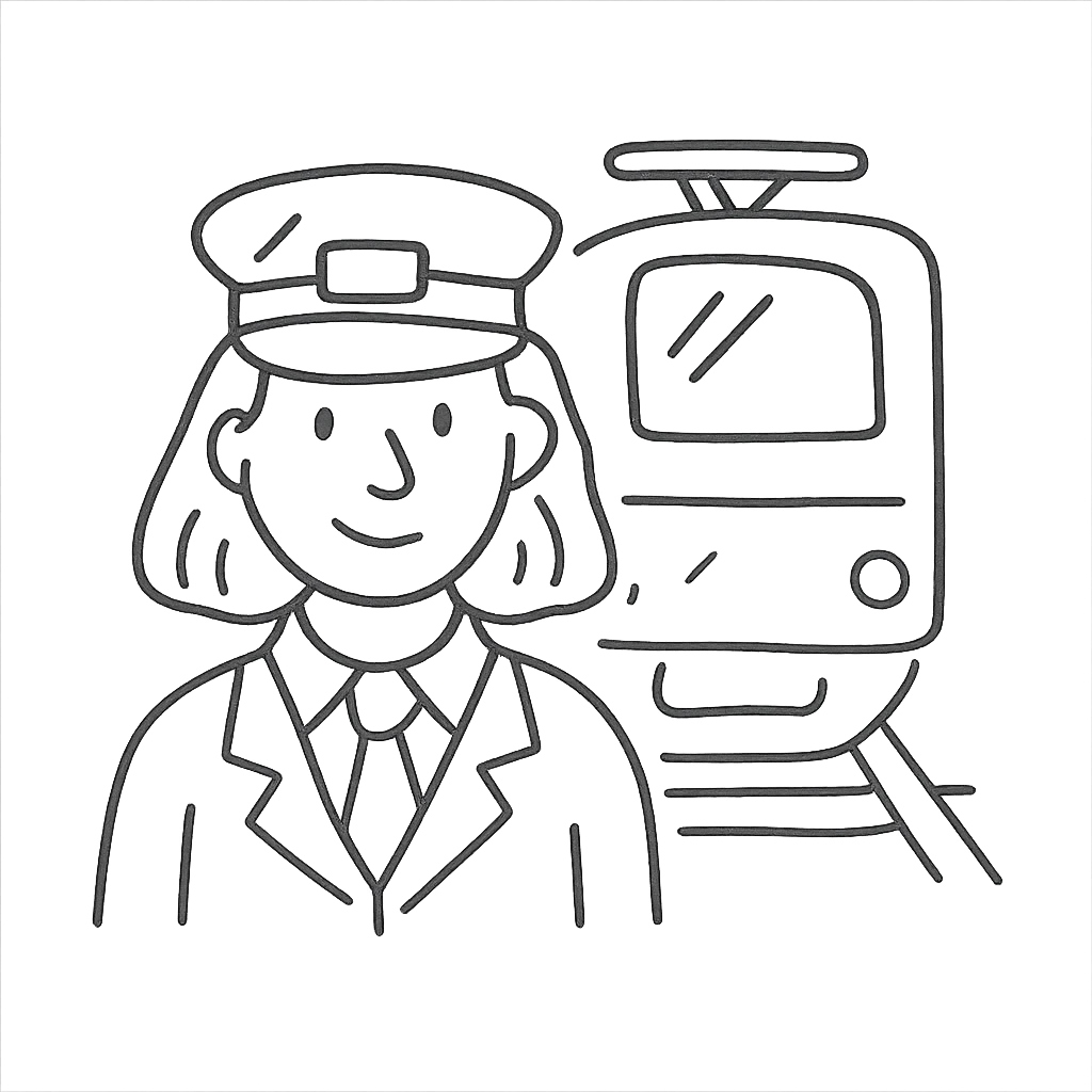 female train conductor with a train in the background emoji