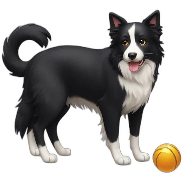 Black cat and border collie playing together emoji