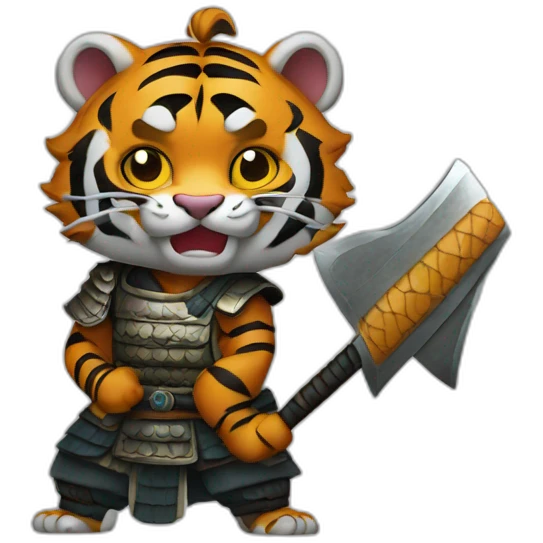 Tiger samurai holding axe emoji