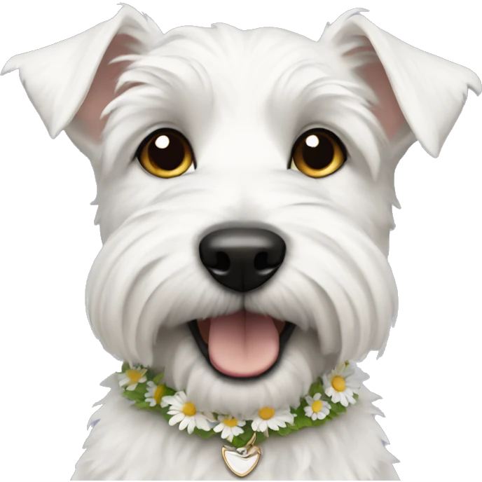 White terrier with collar that has daisies on it emoji