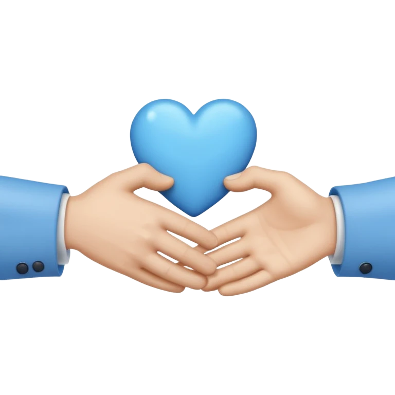 hand shake + blue small Heart emoji