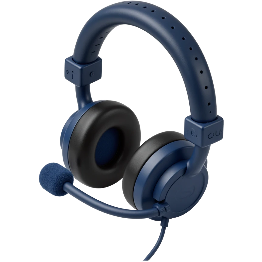 front view of over the hear headphones with a mic emoji