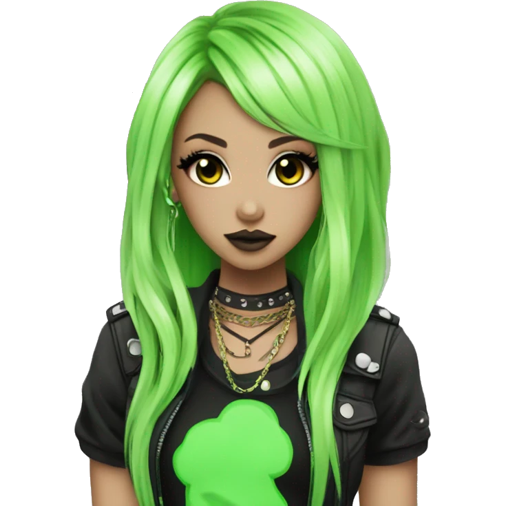 hime gyaru girl, neon green hair, dark makeup, punk clothes emoji
