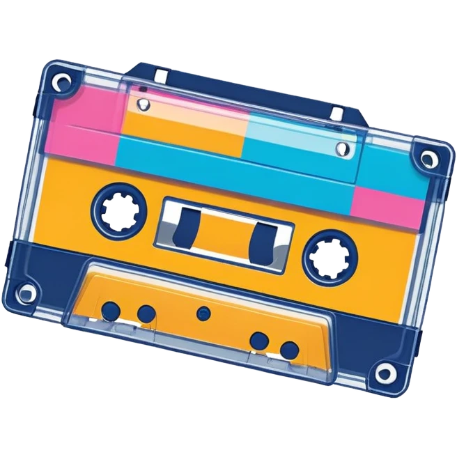 A colorful retro cassette tape with visible tape spools emoji