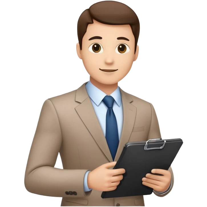 Professional business manager in a suit with a clipboard emoji