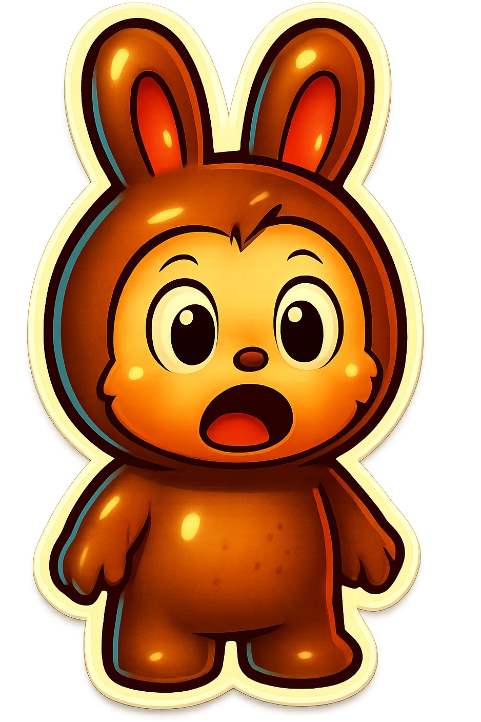 Change the brown bunny character's face to a surprised expression with wide eyes and open mouth, keeping the style and quality the same. emoji