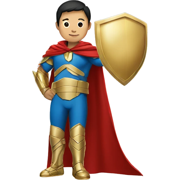 super hero, boy, asian, gold armour, red cape emoji