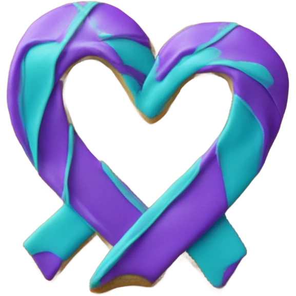 Purple teal Suicide awareness ribbon on heart cookie emoji