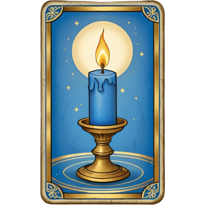 A blue deck of tarot cards and a one candle nearby emoji