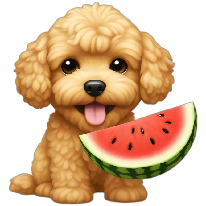 golden maltipoo eats watermelon emoji