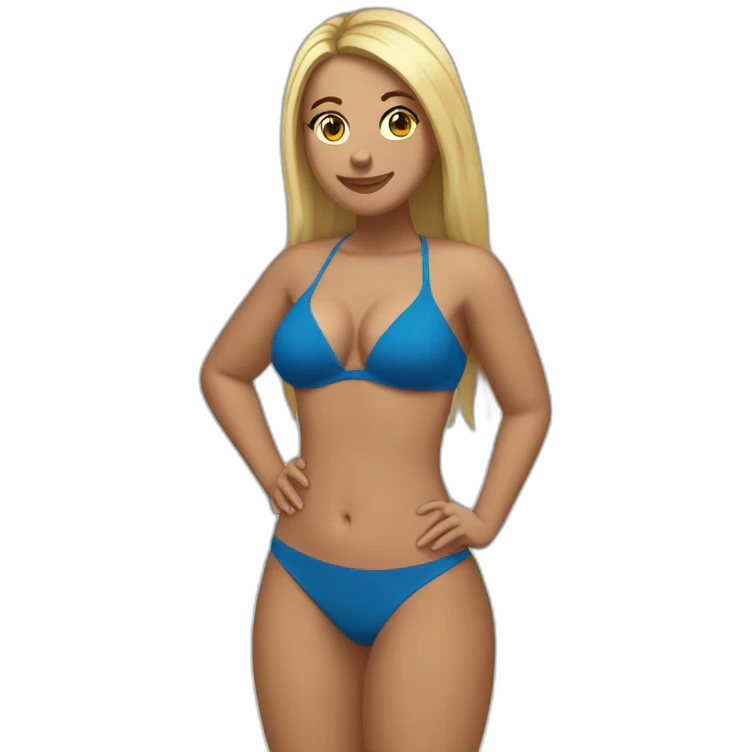 Slim-thicc Caucasian woman bikini hands-in-hair pose (beach body) full body emoji