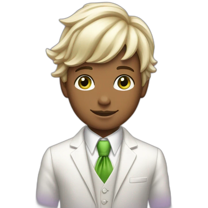 Posh-boy-with-white-suit-and-green-eyes-and-rainbow-unicorn-hat emoji