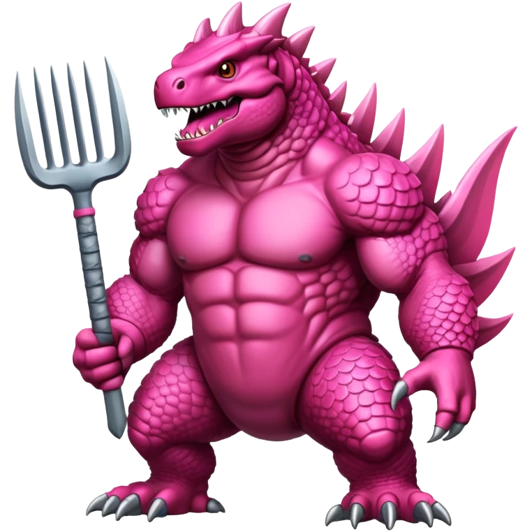 Pink Godzilla holding a pitchfork  emoji