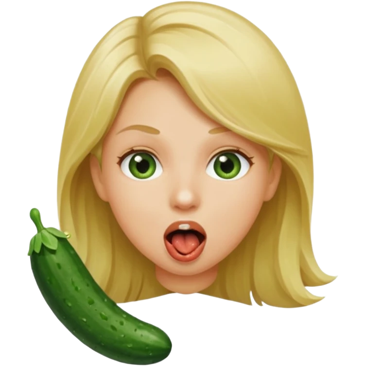 Girl mouth open. Cucumber going into her mouth straight up and down. dirty blonde hair emoji