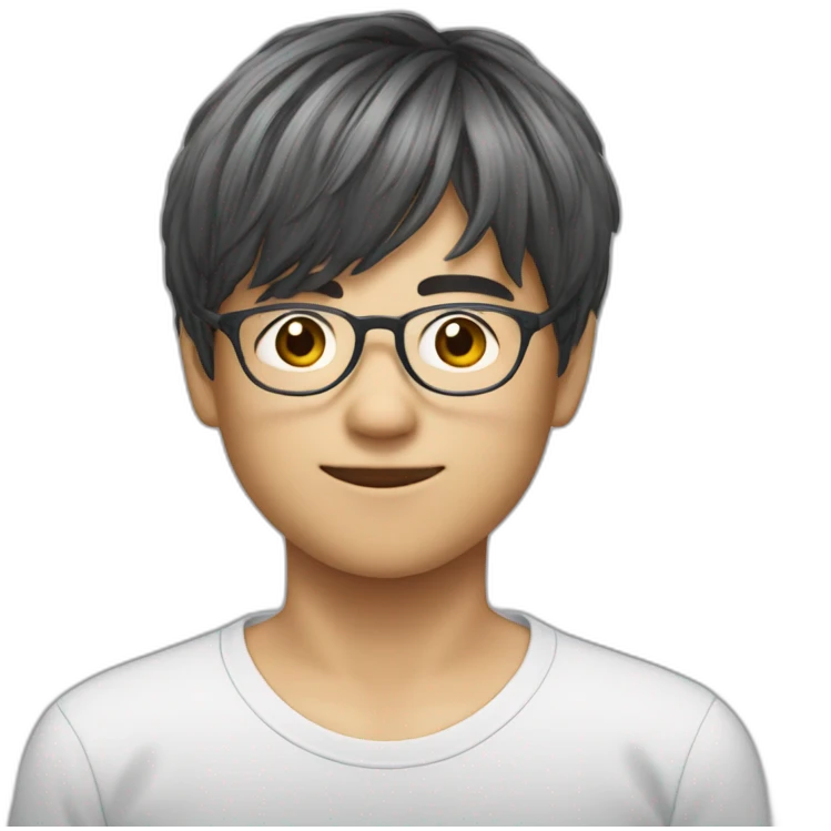 volumy bowlcut hair asianboy with glasses emoji