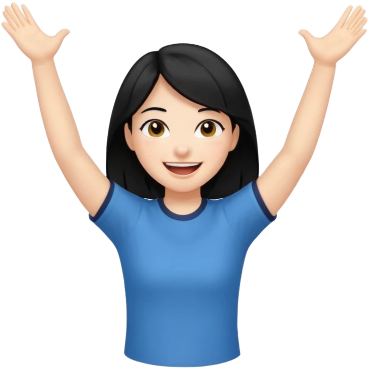 girl with black hair in short sleeves cheering yay emoji