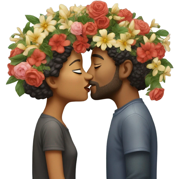 Hyper Realistic Couple kissing with flowers around them emoji