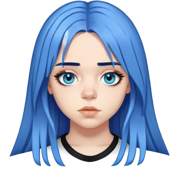 billie eilish long blue hair dark eyeliner emoji
