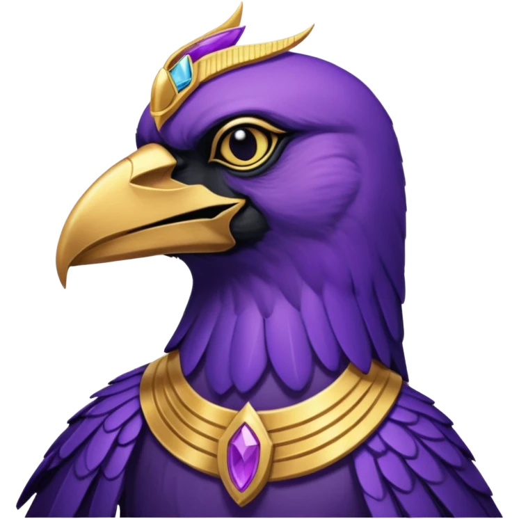 A male purple crow character inspired by the Ancient Egyptian god Sutekh/Set. Purple with gold accents and a gold Gemini emblem  emoji