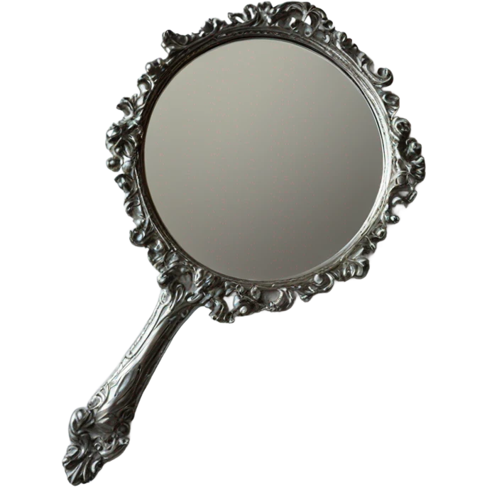 vintage rococo silver hand mirror emoji