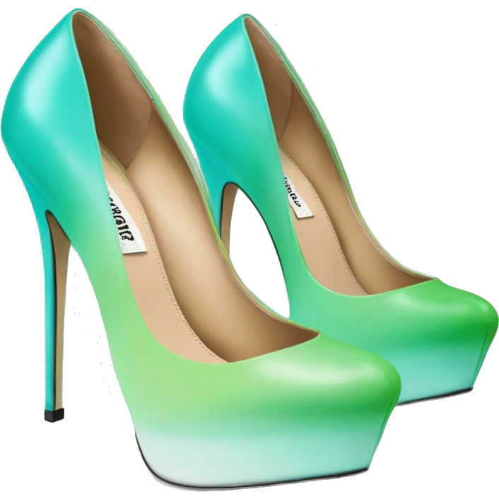 Hyper Realistic top view of a pair of tiffany blue to pistachio green ombre 
Steve Madden stiletto high heel shoes. emoji