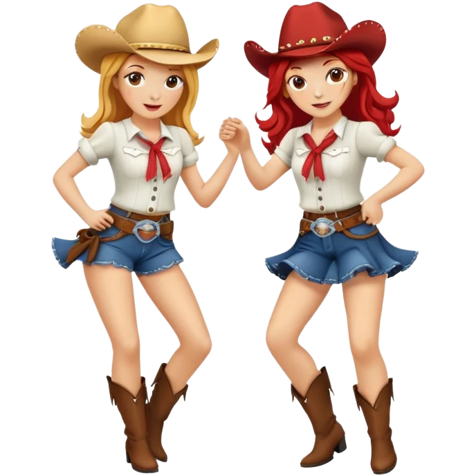 Two cowgirls girls dancing blonde and red emoji