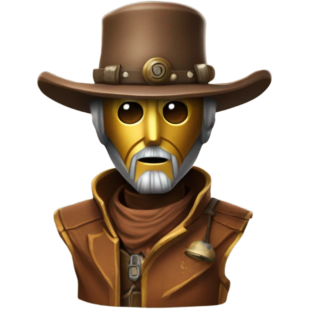 wild west Bounty hunter C3po wearing small hat relaxed pose bearded rusty emoji