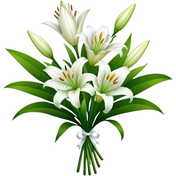 bouquet White Lily, luxuriant, stem, leaf, bud emoji